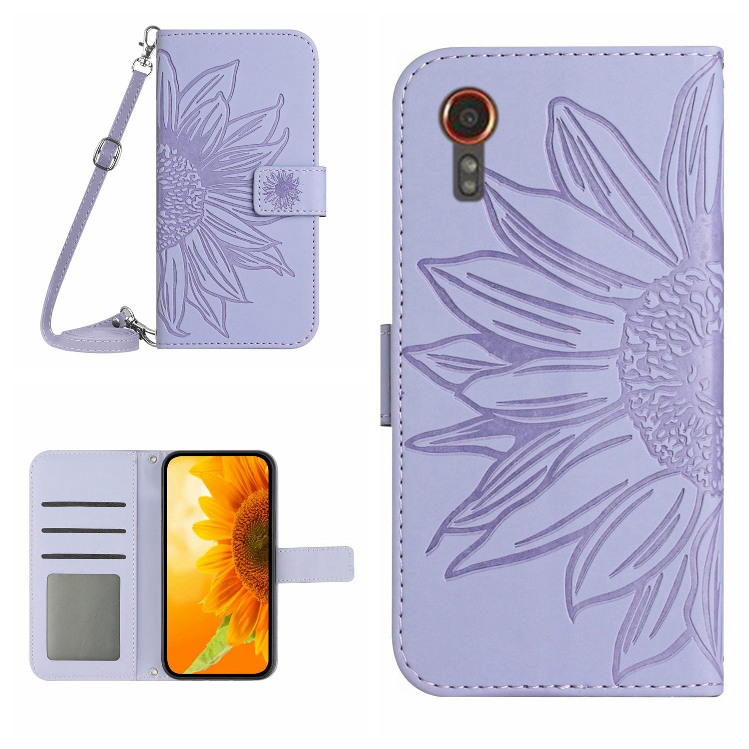 HT04 For Samsung Galaxy Xcover7 Leather Case with Shoulder Strap Wallet Phone Cover - Dark Blue HT04 For Samsung Galaxy Xcover7 Leather Case with Shoulder Strap Wallet Phone Cover - Dark Blue